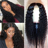 Flytonn-Black Fashion Casual Lace Water Deep Wave Lace Closure Wigs Middle Part Wet and Wavy Wigs