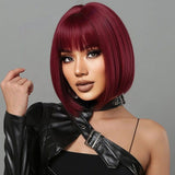 Flytonn-Burgundy Casual Daily Solid Patchwork Wigs