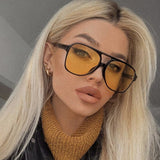 Flytonn-Black Yellow Casual Daily Solid Patchwork Sunglasses