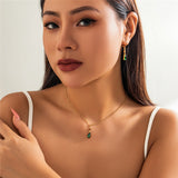 Flytonn-Aria Green Zircon Crystal Pendant Choker Necklace