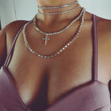 Flytonn- Silver Fashion Cross Multilayer Necklace