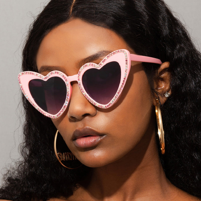 Flytonn-Pink Casual Daily Patchwork Rhinestone Sunglasses