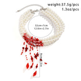 Flytonn-Dorothy Red Blood Pattern Pearl Tassel Pendant Necklace