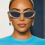 Flytonn-Silver Gray Casual Daily Solid Patchwork Sunglasses