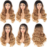 Flytonn-Light Brown Fashion Casual Gradual Change Patchwork Wigs  (Without Headscarf)