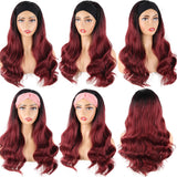 Flytonn-Burgundy Fashion Casual Gradual Change Patchwork Wigs (Without Headscarf)