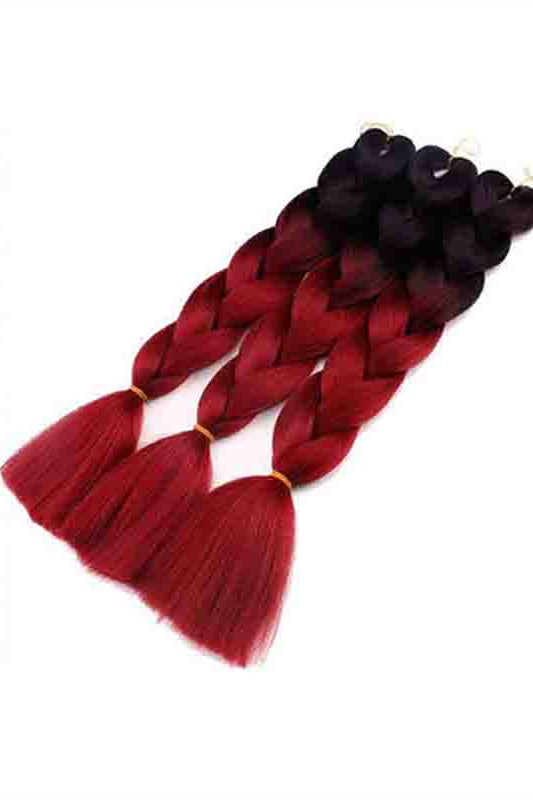 Flytonn-Wine Red Black Fashion Solid Hign-temperature Resistance Wigs Plait