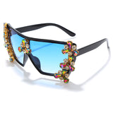 Flytonn-Blue Black Fashion Casual Patchwork Rhinestone Sunglasses