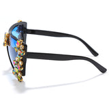 Flytonn-Blue Black Fashion Casual Patchwork Rhinestone Sunglasses