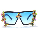 Flytonn-Blue Black Fashion Casual Patchwork Rhinestone Sunglasses