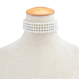 Flytonn-Krystal Multilayer White Pearl Choker Necklace