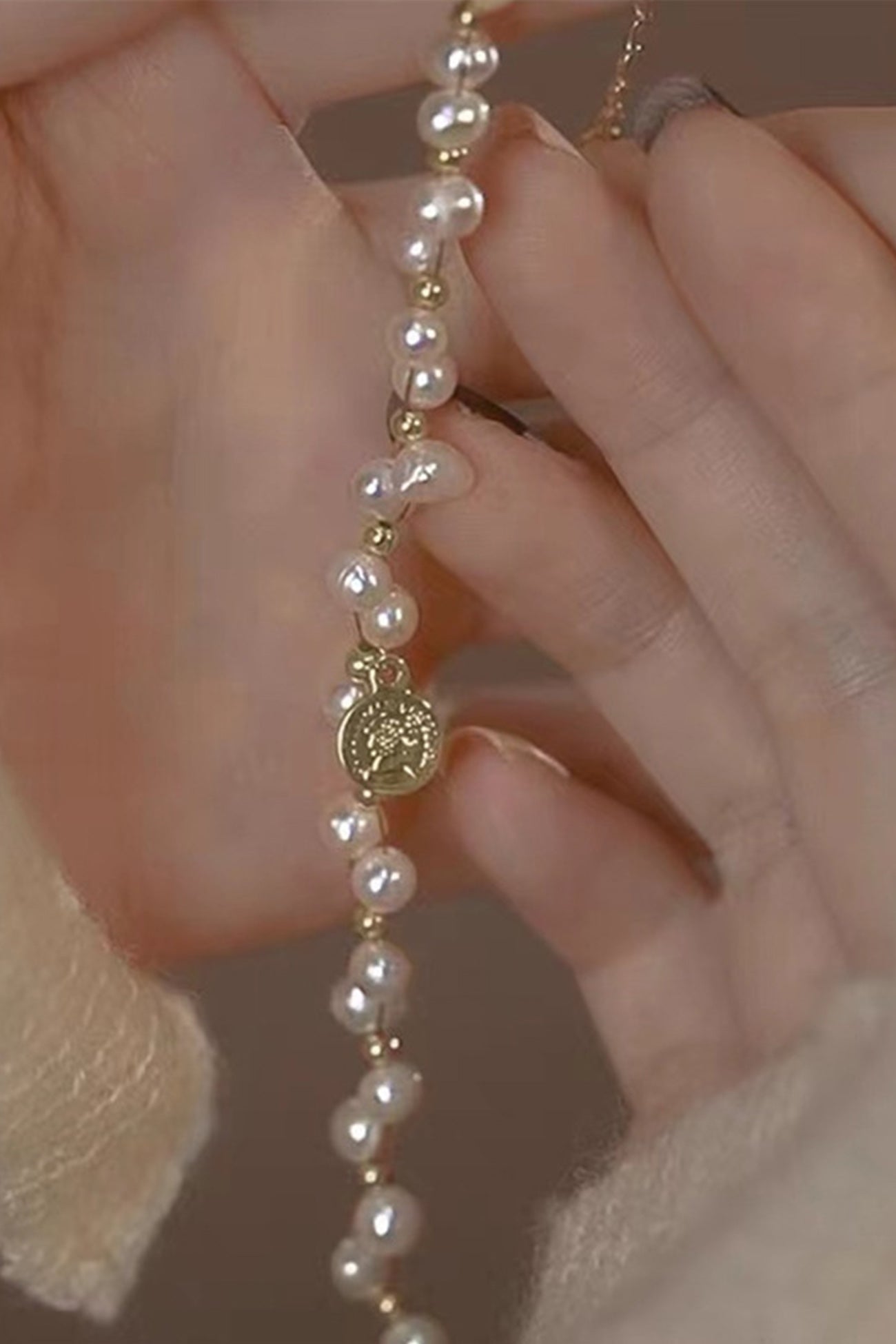 Flytonn-Valentine's Day gift Gold Beaded Pearl Bracelet