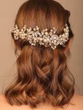 Flytonn Pearl Rhinestone Bride Headband Luxury Crystal Bridal Headpiece Wedding Hair Accessories Handmade Hair Jewelry Party Prom Tiaras