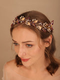 Flytonn Gold Alloy Crystal Bead Flower Headband Hair Accessories Tiaras Bridal Headwear Wedding Hair Jewelry Party Prom Headpiece