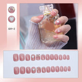 Flytonn Removable Jelly Nail Piece with Glue 24pcs Adhesive Cute Manicure Patch Korean Style False Nails Save Time Nail Patch NE