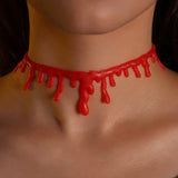 Flytonn Christmas Prop Necklace Ornaments Red Bleeding Collar Props Creative Plasma Red Necklace For Women Party