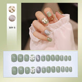 Flytonn Removable Jelly Nail Piece with Glue 24pcs Adhesive Cute Manicure Patch Korean Style False Nails Save Time Nail Patch NE