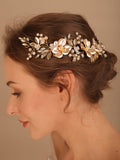 Flytonn Alloy Crystal Bead Flower Bride Hair Comb Headband Wedding Hair Jewelry Fashion Handmade Headpiece Tiara Bridal Hair Accessories