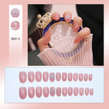 Flytonn Removable Jelly Nail Piece with Glue 24pcs Adhesive Cute Manicure Patch Korean Style False Nails Save Time Nail Patch NE