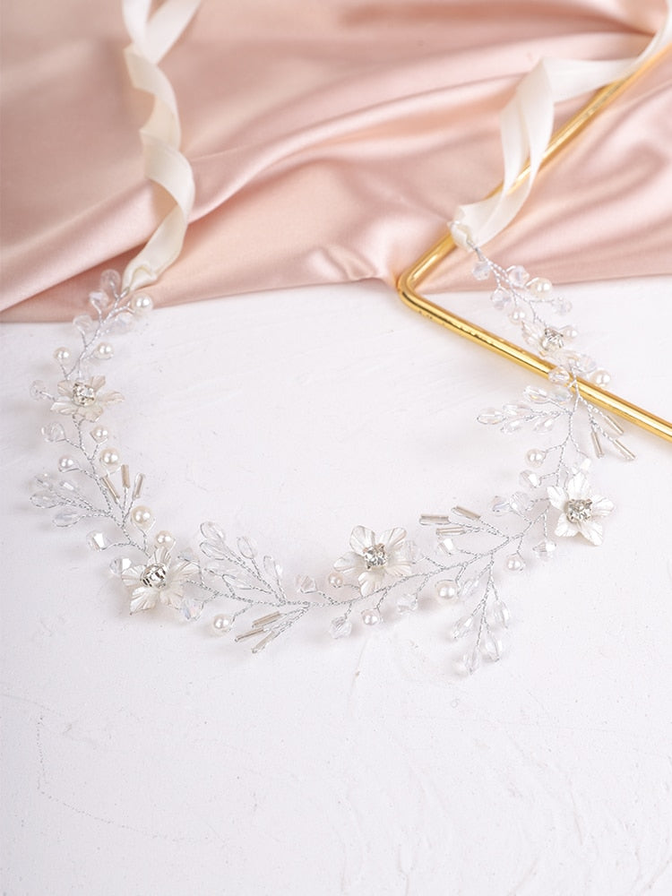 Flytonn  Crystal Alloy Rhinestone Flower Bridal Headband Trendy Handmade Wedding Hair Accessories Hair ornaments for Women Tiaras