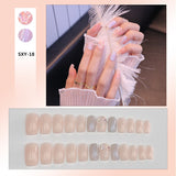 Flytonn Removable Jelly Nail Piece with Glue 24pcs Adhesive Cute Manicure Patch Korean Style False Nails Save Time Nail Patch NE