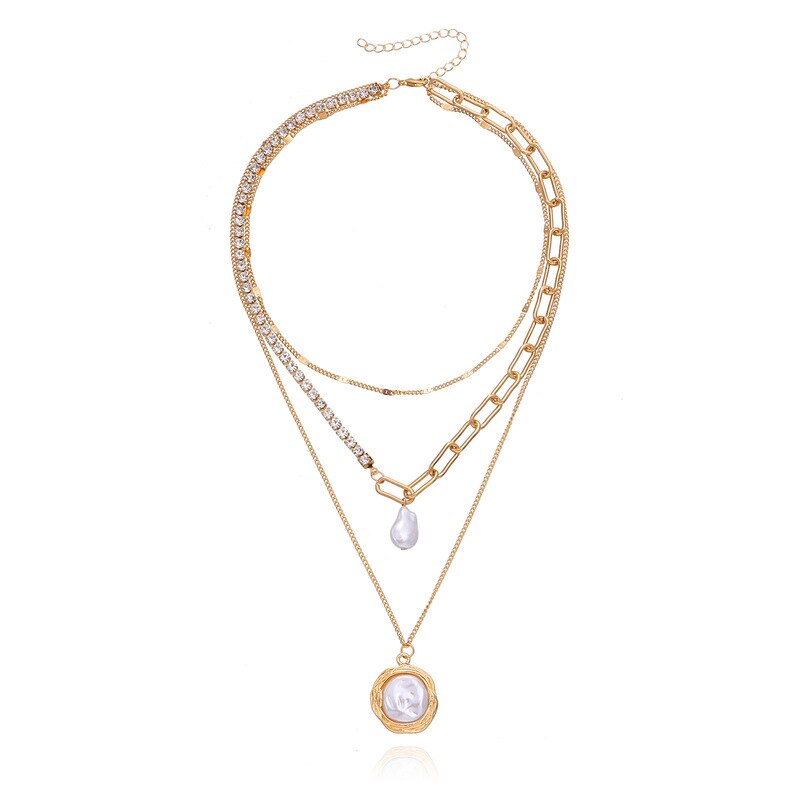 New Multilayer Trend Multilayer Pearl Bamboo Linked Chain Queen Beauty Pendant Necklace Diamond Shaped Pearl Pendant