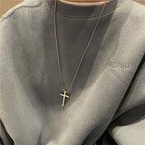 Flytonn Statement Hip Hop Long Necklace Metal Punk Cross Pendant Titanium Stainless Steel Chain Necklace For Women Men Jewelry Gift