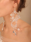 Flytonn Pearl Crystal Earring Wedding Hair Accessories Handamde Ornaments for Women Party Prom Hair Jewelry Fashion Bridal Girls Tiaras