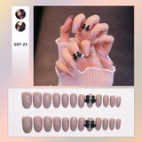 Flytonn Removable Jelly Nail Piece with Glue 24pcs Adhesive Cute Manicure Patch Korean Style False Nails Save Time Nail Patch NE