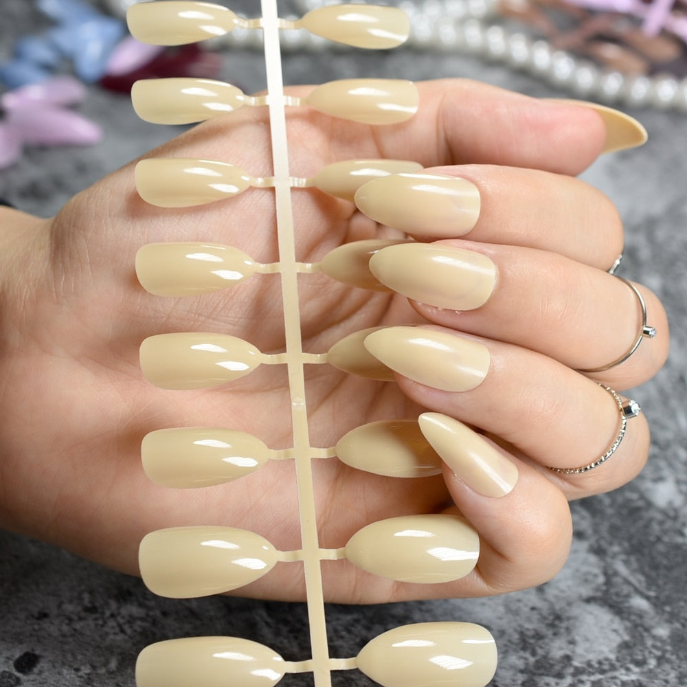 Fashion Stiletto Press On Nails Pointed Light Brown Ladies DIY Manicure Tips Full Wrap 24pcs/kit Many colors for choose