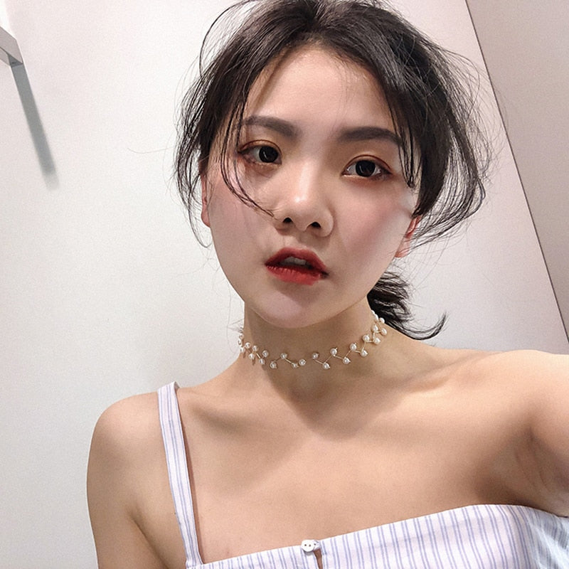 Flytonn Kpop Statement Pearl Necklace For Women Y2k Gothic Short Pearl Collar Choker Vintage Grunge Fairy Core Kolye Fashion Jewelry