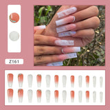Flytonn Long Fake Nails White Dradient With Diamond Full Cover False Nails DIY Glue Press On Nails Nail Supplies For Professionals