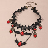 Flytonn Gothic Jewelry Red Bat Christmas Necklace Lace Choker Necklace For Women Nightmare Before Christmas Black Layered Necklace 2022