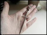 Flytonn Sword Black Crystal Necklace Gothic Pendant Creative Jewelry Declaration Long Charm Mysterious Jewelry Tarot Men Gift New