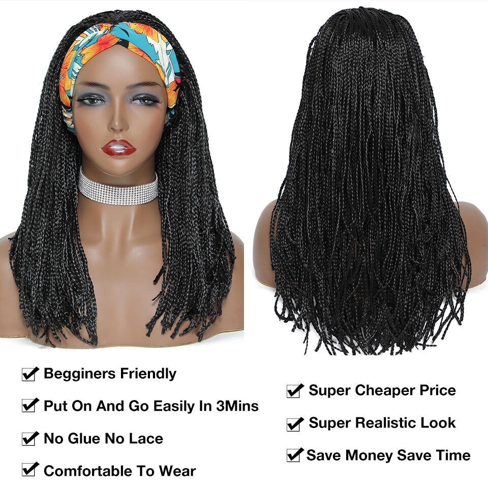 Flytonn Head Band Wig Synthetic Braiding Hair Braided Headband Black Wig Heat Resistant Wigs On Sale Clearance Free Shipping Wigs Hair
