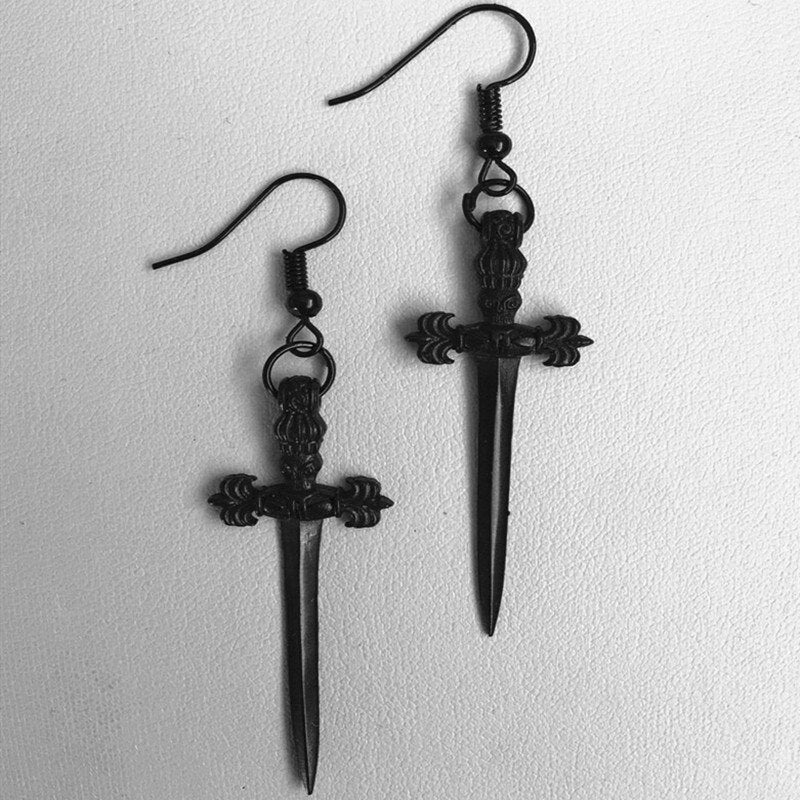 Flytonn Gothic Black Dagger Sword Earrings Jewelry Stunning Fashion Men Women Gift Novelty Classical Mystical Punk Darkness Simple