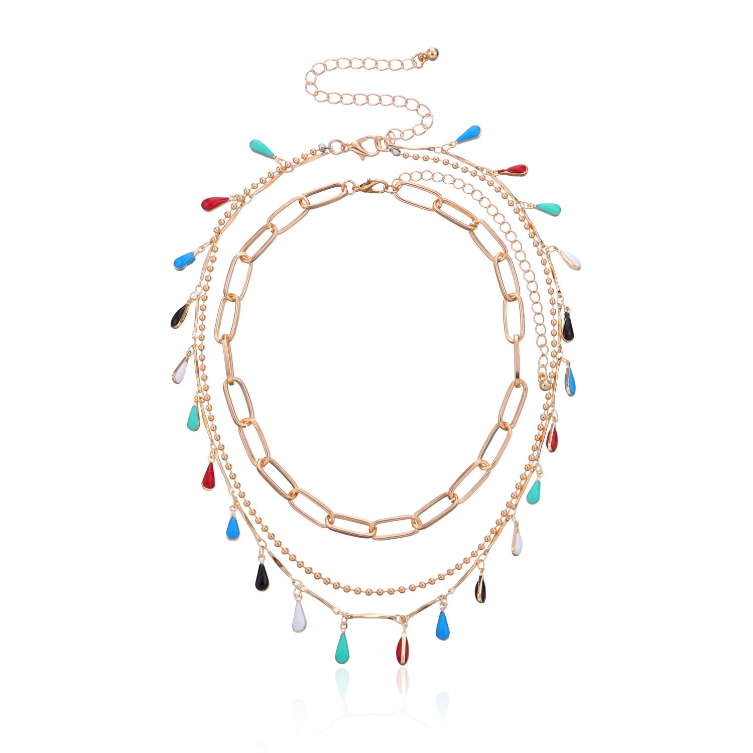 Ornaments Painted Glaze Gem Drops Pendant Necklace For Women Hip-hop Trend Multi-layer Bead Pendant Necklace