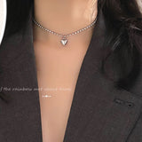 Flytonn Korean Fashion Cubic Zirconia Chain Heart Necklace Fairy Punk Collar Choker Short Vintage Collier Goth Lolita Y2k Jewelry Gift