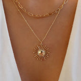 Necklace for Women Retro Sun Flower Pendants Necklace Double-deck Geometry Bohemia Jewelry Women Accessories