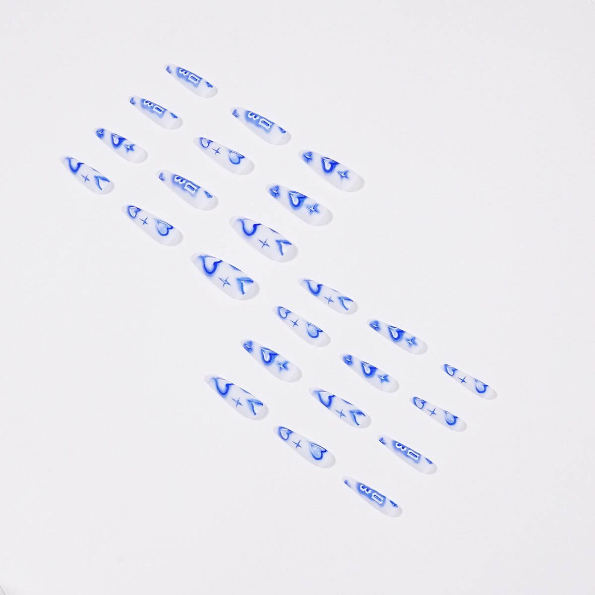 Flytonn  24Pcs/Set Blue Heart Design False Nail French Full Cover Fake Nails Glue DIY Manicure Nail Art Tools
