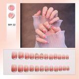 Flytonn Removable Jelly Nail Piece with Glue 24pcs Adhesive Cute Manicure Patch Korean Style False Nails Save Time Nail Patch NE