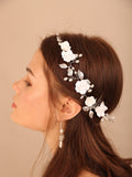 Flytonn Trendy Flower Leaf Wedding Headdress Pearl Crystal Bridal Hair Comb for Women Headband Handmade Chic Party Bride Headpiece Tiara