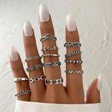 Flytonn Vintage Silver Color Multi-Shape Rings Set For Women Bohemian Leaves Star Moon Statement Rings Trendy 2021 Jewelry Gifts