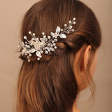 Flytonn  Pearl Crystal Flower Bridal Hair Combs Rhinestone Hair Jewelry Wedding Accessories Bridal Tiara Headband Prom Pearl Headwear