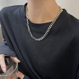 Flytonn Hip Hop Geometric Splicing Necklace For Women Men Statement Stainless Steel Chain Necklace Punk Goth Unisex Jewelry