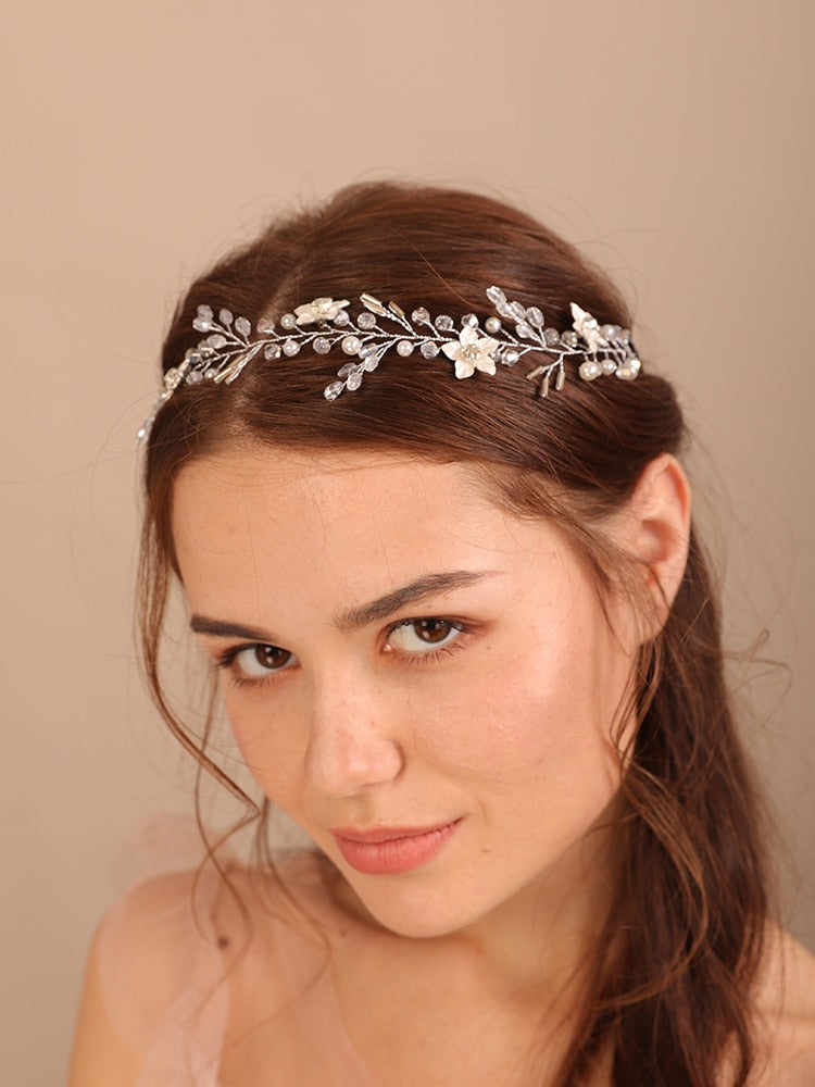 Flytonn  Crystal Alloy Rhinestone Flower Bridal Headband Trendy Handmade Wedding Hair Accessories Hair ornaments for Women Tiaras