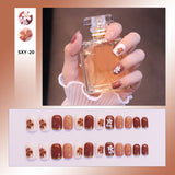 Flytonn Removable Jelly Nail Piece with Glue 24pcs Adhesive Cute Manicure Patch Korean Style False Nails Save Time Nail Patch NE