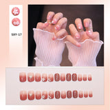 Flytonn Removable Jelly Nail Piece with Glue 24pcs Adhesive Cute Manicure Patch Korean Style False Nails Save Time Nail Patch NE