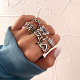 Flytonn Vintage Silver Color Multi-Shape Rings Set For Women Bohemian Leaves Star Moon Statement Rings Trendy 2021 Jewelry Gifts