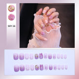 Flytonn Removable Jelly Nail Piece with Glue 24pcs Adhesive Cute Manicure Patch Korean Style False Nails Save Time Nail Patch NE